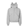 Moletom Masculino com Capuz e Gola Alta em Estilo Dark Streetwear, Design de Orelhas de Gato, Decoração com Rebites e Jaqueta Curta com Zíper