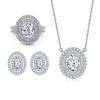 Conjunto de prata de lei europeu e americano Tong Lin anel feminino com fileira de zircônia brincos estilo Ins pingente oval corrente para clavícula em estoque