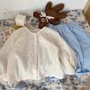 Camisa Básica de Renda para Meninas Primavera e Outono Gola Boneca Coreana para Bebê Estilo Princesa Camisa Fofa de Boneca para Crianças