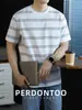 Elegante Camiseta a Rayas Azul Marino para Hombre Estilo Oficina Verano 2026 Algodón Suave con la Piel Transpirable Fresca Top Casual