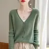 Cardigan de Lana Pura Elegante Estilo Otoño 2026 Cuello en V Suéter Regular Abrigo de Lana para Mujer