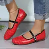 Comercio Electrónico Transfronterizo 2026 Primavera/Otoño Nuevos Zapatos de Cuero Mary Jane Retro Suela Plana Hebilla Única Zapatos para Mujer Zapatos Individuales de Boca Baja Texturizados