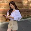 Tallas actualizadas disponibles: Chic coreano otoño-invierno diseño retro francés cuello en V simple camisa de manga larga 19184