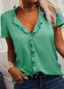 2023Wish Amazon Ebay Transfronterizo Europeo y Americano Primavera y Verano Camisa con Volantes de Color Puro Top de Mujer Camisa de Manga Corta