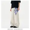 Tela Colgante de Cuadros Azules Jiamu Blanco Neutro Pantalones Casuales Scimitar Bolso Americano Baggy Pantalones Holgados de Pierna Ancha Sickle para Hombres y Mujeres