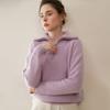 Suéter Feminino 100% Caxemira Gola Alta Meio Zíper Outono e Inverno Novo Solto Espessado Moda Tricô Camada Base