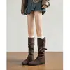 Botas Western Dobradas Empilhadas de Cano Alto com Aumento Interno Femininas 2026 Novas Botas Longas de Equitação Outono/Inverno Botas Emagrecedoras Botas Longas