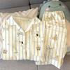 Pijama de Cachorro Dachshund para Mulheres Primavera e Outono Tecido Amassado Manga Longa Conjunto Desenho Animado Fofo Pequeno Fresco Listrado Roupa de Casa Foto Real Atacado