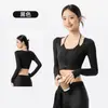 Top Deportivo Corto de Yoga con Escote Halter y Orejas de Gato, Aspecto Adelgazante, Manga Larga para Mujer, Cuello en U, con Almohadilla en el Pecho