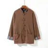 Nova Camisa de Veludo Cotelê Estilo Étnico Color-block Chinês Botão de Sapo Retrô Padrão Espiga de Trigo Jaqueta Casaco Tendência Solta Plus Size