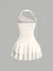 2026 Moda Transfronteriza Europea y Americana Color Sólido Un Hombro Cuello Halter Cintura Adelgazante Falda Plisada Vestido Versátil sin Hombros