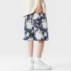 Shorts Masculino de Verão Estampado Floral Calça de Praia Fina Secagem Rápida Estilo Férias Versátil Calça Casual Azul