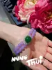 Juego de Cena de Joyería: Collar con Colgante de Paz de Calcedonia Verde Brasileña Flor de Iris, Pulsera de Perlas Color Esmeralda Huevo de Paloma