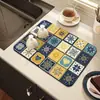 Alfombrilla Drenante de Cocina de Tierra de Diatomeas Retro, Resistente a Manchas, Fácil de Limpiar, Alfombrilla Antideslizante, Alfombrilla Absorbente de Café para Aislamiento Térmico de Platos de Comedor Domésticos