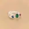 Anillos redondos y cuadrados de resina con incrustaciones de diamantes transfronterizos europeos y americanos, anillos sencillos y elegantes para el dedo índice, joyería exquisita y versátil para mujer al por mayor