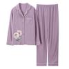 Pijama 100% algodão para mulheres, manga comprida, roupa casual para casa, conjunto casual de duas peças, roupa de confinamento para mães de meia-idade