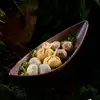 Vajilla estilo hot pot Shanhuansanshanshan, plato de tres crujientes de verduras, plato en forma de barco de hongo enoki con imitación de veta de madera
