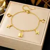 Pulseira de Joias da Moda Dourada Versátil Estilo Ins Luxo Leve Simples Nova Cor Sem Cor Pulseira de Aço Titânio Feminina Trevo de Quatro Folhas Transfronteiriça