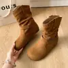 Botas de mujer para aumentar la altura, botines de moda plisados 2026, nuevo estilo western, retro de otoño