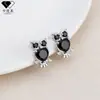 Pendientes de Plata de Ley S925 de Búho para Mujer Comercio Electrónico Transfronterizo Pendientes de Alta Gama Incrustados con Diamantes Baño de Oro Real Alta Retención del Color