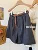 ¡Muyang Perezoso y Fácil de Combinar! Shorts de Lino con Cinturón Tejido Adelgazante, Shorts Casuales de Cintura Alta en Tres Colores para Verano
