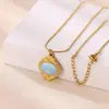 Collar Retro de Acero Inoxidable Francés Popular Europeo y Americano Geométrico con Colgante de Acero de Titanio con Goteo de Aceite para Mujer Envío Directo