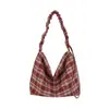 Bolso Grande de Lana a Cuadros Otoño e Invierno para Mujer 2026 Nuevo Estilo Coreano Bolso de Mano Estilo Preppy Casual Gran Capacidad Bolso de Hombro
