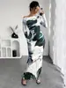 Vestido Largo Casual Elegante Ajustado con Hombros Descubiertos Estilo Nuevo Transfronterizo con Estampado Floral, Hombro Inclinado y Cadera para Mujer