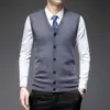 Chaleco de punto de lana para hombre de mediana edad, suéter sin mangas de color liso para caballero, moda casual de negocios, una pieza envío directo