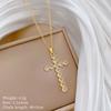 [Aço Titânio] Cruz Completa em Diamante Luxo Leve Elegante Deslumbrante Colar Completo em Diamante Corrente de Clavícula Versátil para Mulheres Corrente de Aço Titânio