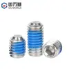 Juego de Tornillos Prisioneros Hexagonales Sin Cabeza de Acero Inoxidable 304 con Recubrimiento Adhesivo Azul, Antiaflojante y Antideslizante