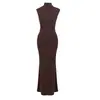 Vestido Longo de Exportação Transfronteiriça de Alta Qualidade com Decote Halter Costas Nuas Sem Mangas Drapeado Vestido Longo Europeu e Americano Slim-Fit