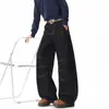 Calça Jeans Scimitar Cor Crua Costura Contrastante Estilo Americano Transfronteiriça para Homens, Marca Trendy Nova Solta Retrô High Street Wide-Leg