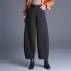 Pantalones de moda de color sólido de pierna ancha tipo globo para mujer, Otoño 2026 Nuevo Talla Grande de Lana Adelgazantes Cintura Elástica Casuales