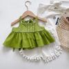 Traje de Verano de Dos Piezas Estilo Coreano para Niñas 2025 con Tirantes y Manga Volante para Viaje de Verano para Niños para Frente y Espalda