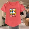 Camiseta de desenho ulzzang Harajuku para mulheres, manga curta, corte solto, tamanho grande, estilo BF, algodão falso, moda coreana chic para mães, roupa de verão