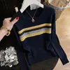 Artículo Caliente Otoño/Invierno 2026 Suéter Pulóver de Cuello Redondo para Mujer, Estilo Coreano Bloque de Color Rayas Elegante Capa Base Holgada