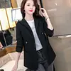 Blazer negro con capucha para mujer, nuevo estilo casual primavera y otoño 2026, chaqueta de traje holgada retro talla grande