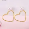 Novos Brincos de Coração com Linha Geométrica Vazada, Brincos de Pérola de Duas Formas de Usar, Brincos Elegantes e Versáteis para Mulheres