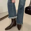 Botines de punta para mujer, tacón grueso, ajuste ceñido, versátiles y elegantes, nueva colección otoño/invierno 2025, piel suave, malla, tacón bajo, botines Chelsea