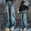 Mono de Mezclilla para Niñas Otoño con Bolsillo Grande 2026 Otoño Pantalones Rectos Casuales Estudiante Pantalones Largos Pierna Ancha Pantalones para Niños