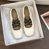 Zapatos Mary Jane de mujer con tira cruzada que aumentan la altura, zapatos planos de cuero de corte bajo de verano, zapatillas de ballet, zapatos de salón de punta cuadrada