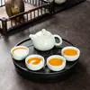 Conjunto de Chá Kung Fu com Bandeja, Conjunto Pequeno Portátil com Uma Bule e Quatro Xícaras para Casa, Dormitório, Hotel e Recepção de Convidados