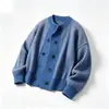 Cárdigan de Punto a Rayas Verticales Vintage Suelto de Cuello Redondo Abrigo Suéter de Doble Botonadura con Diseño Único Top Casual