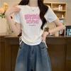 Playera Y2K de Hombro Derecho con Cuello Redondo y Manga Corta para Mujer Verano 2025 Nueva Playera de Alta Gama Ajustada Estilo Occidental Top