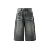 Calça Jeans Cropped Wide-Leg High Street para Homens, Novo Verão 2026 Estilo Retro Americano com Efeitos Desgastados (Whiskers), Calça Cropped de Corte Amplo