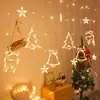 Luzes de cortina de Natal transfronteiriças, luzes de estrela, veados e sinos decorativos para árvore de Natal, luzes de corda LED para atmosfera de feriado de Natal