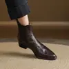 Botines cortos de punta estilo británico, versátiles para otoño e invierno, botines negros de cuero genuino con tacón grueso sin cordones para mujer, botas Martin de comercio transfronterizo para el día a día