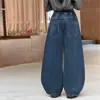 Jeans para niñas 2026 nueva moda de otoño estilo coreano moderno estilo callejero para niños mayores, pantalones de globo curvos de primavera y otoño