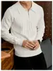 Suéter de punto de media cremallera de alta gama, estilo clásico, para hombre, perfecto para otoño e invierno, versátil para uso casual, con cuello tipo polo y diseño de canalé